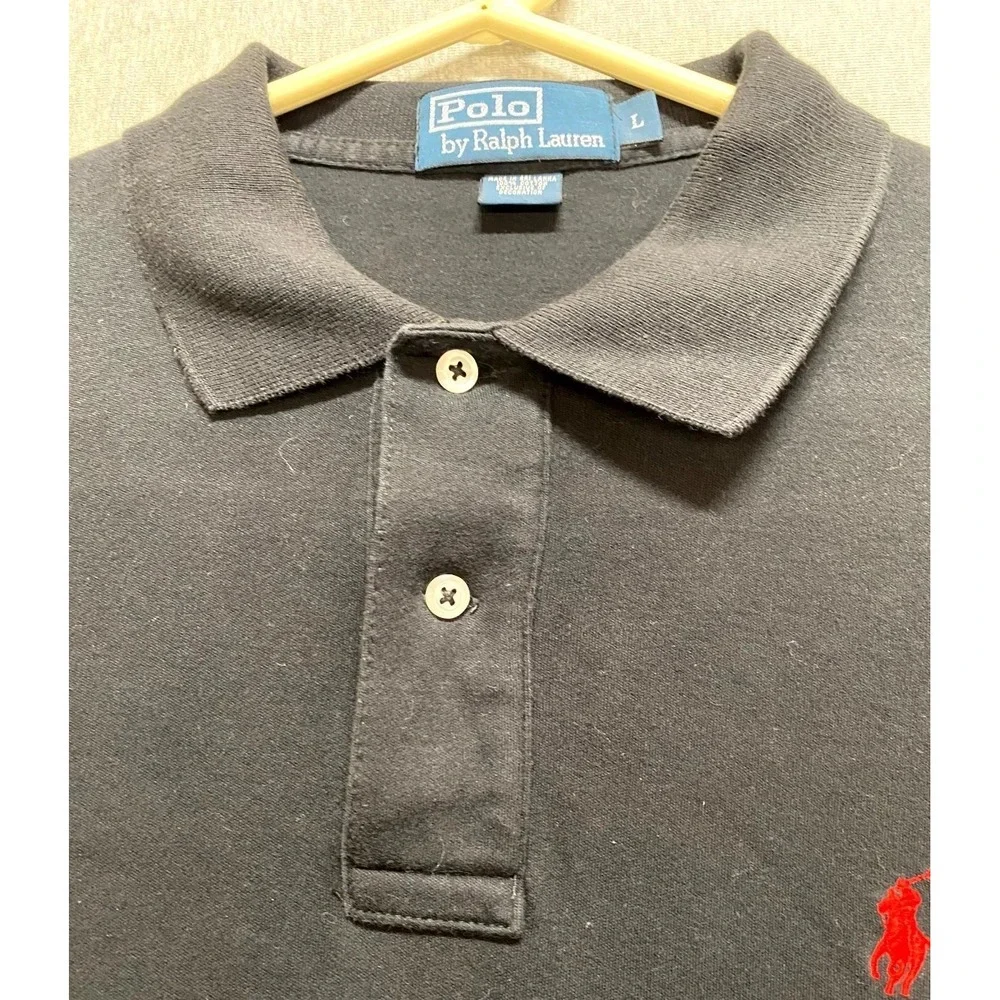 Polo Ralph Lauren Polo Shirt Men Large Black Cotton Golf Tennis Tail Resort Wear